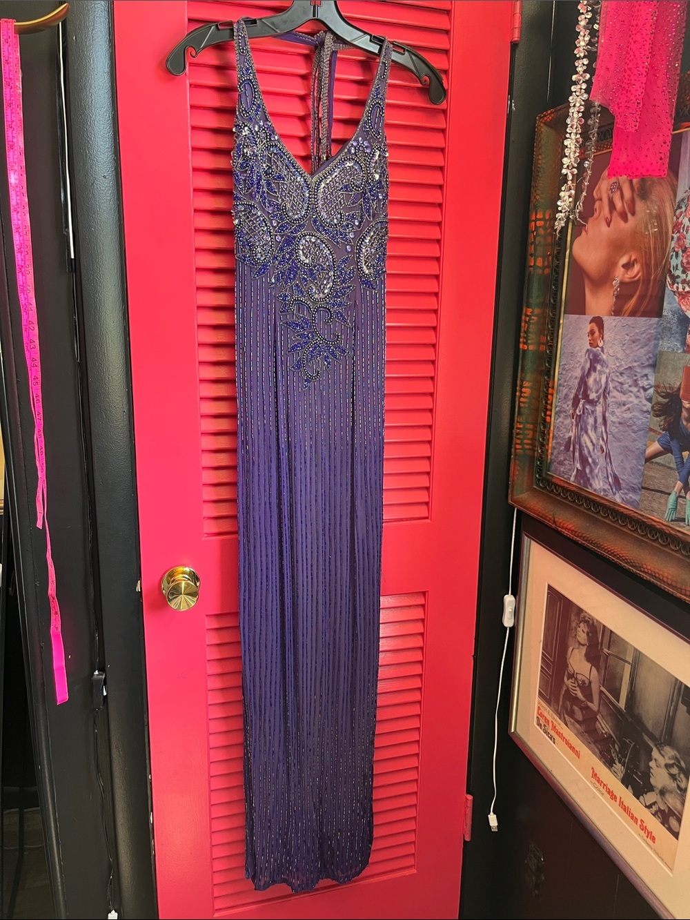 Beaded Purple Prom Dress with V-Neck - Picture 3 of 16